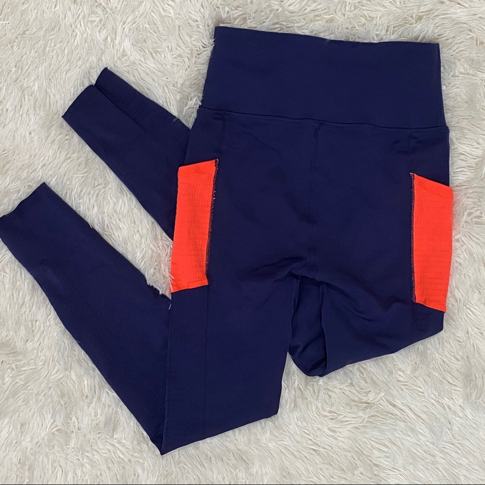Fabletics Navy sculptknit Leggings with Orange Pocket Medium regular length - Picture 5 of 8